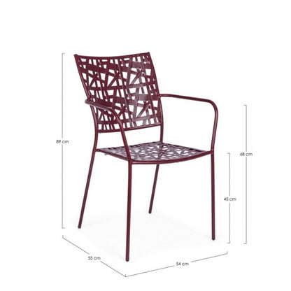 Chaise en acier avec accoudoirs Kelsie Bordeaux