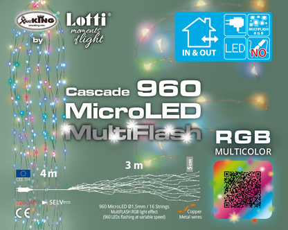 Lumières de Noël Cascade 960 MicroLED RGB 16x60 H300cm