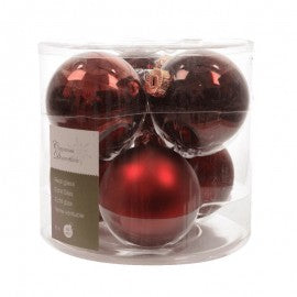 Boule de Noël en verre rouge 8 cm Lot de 6 pièces