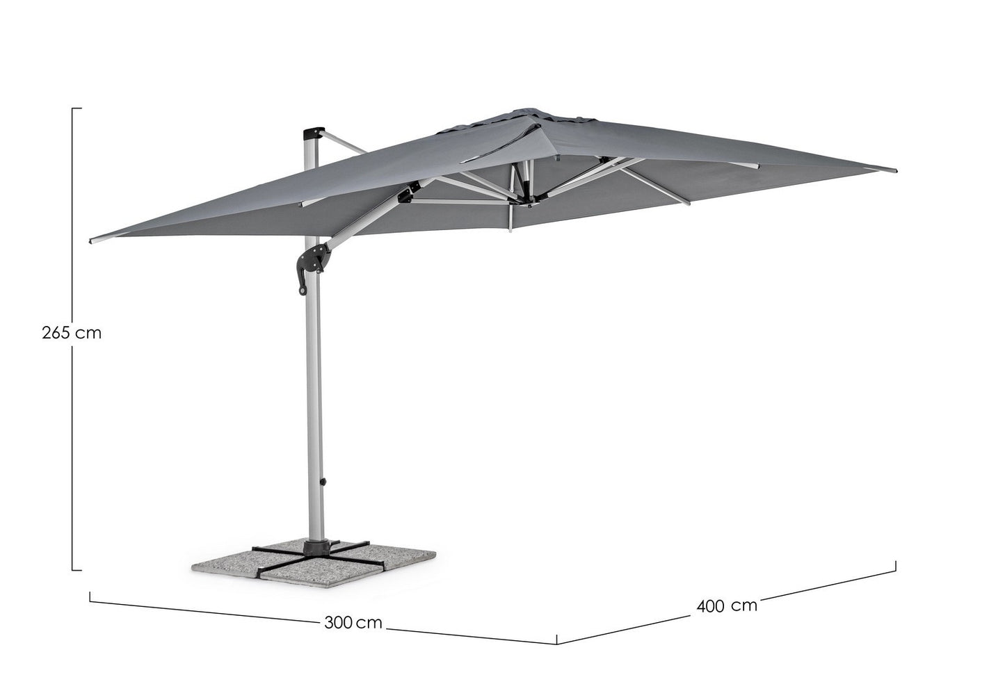 Parasol Ines 3x4 à bras aluminium gris