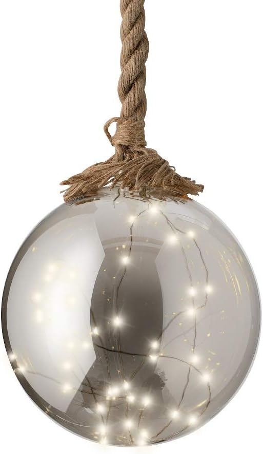 Boule de Noël lumineuse en verre fumé avec micro LED - 20 cm