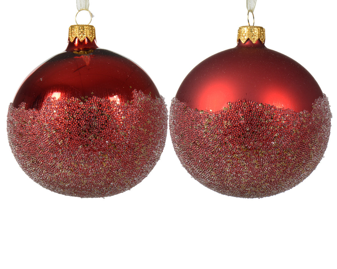 Boule de Noël Sphère en verre brillant-mat fond boule 2 avec axe couleur rouge Noël ø 8cm