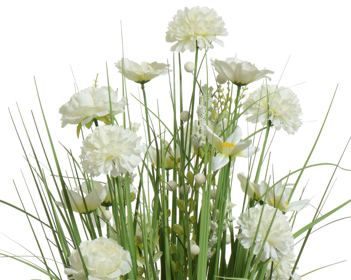 Bouquet de fleurs artificielles en polyester blanc et vert