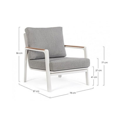 Fauteuil d'extérieur en Aluminium/Bois avec Coussin Blanc