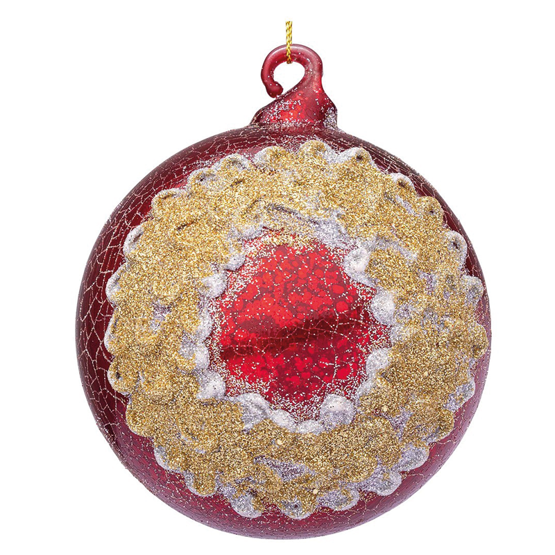 Boule de Noël en verre couronne rouge fleuri Ø10 cm