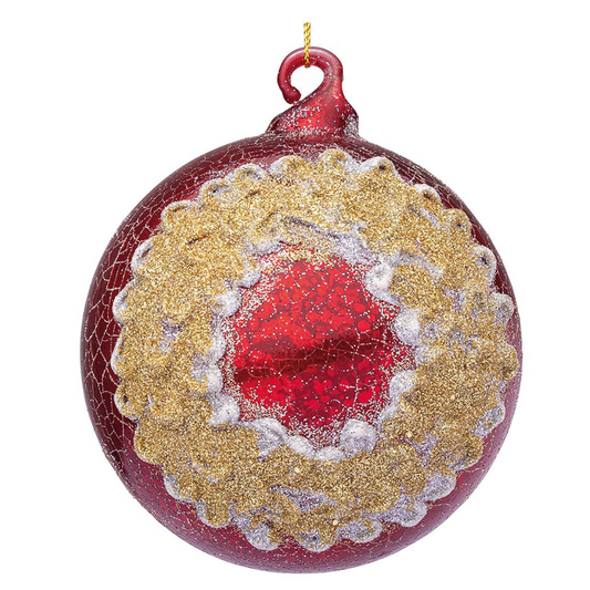 Boule de Noël en verre couronne rouge fleuri Ø10 cm