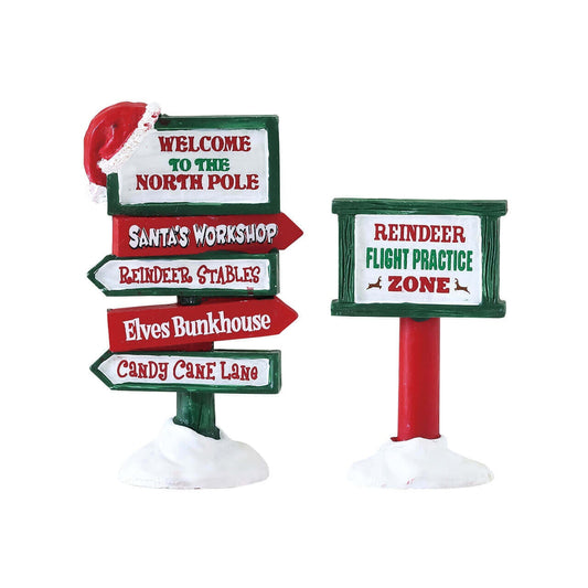 Lemax North Pole Signs Set Of 2 - Lot de 2 panneaux fantaisie 2 Pôle Nord pour village de Noël