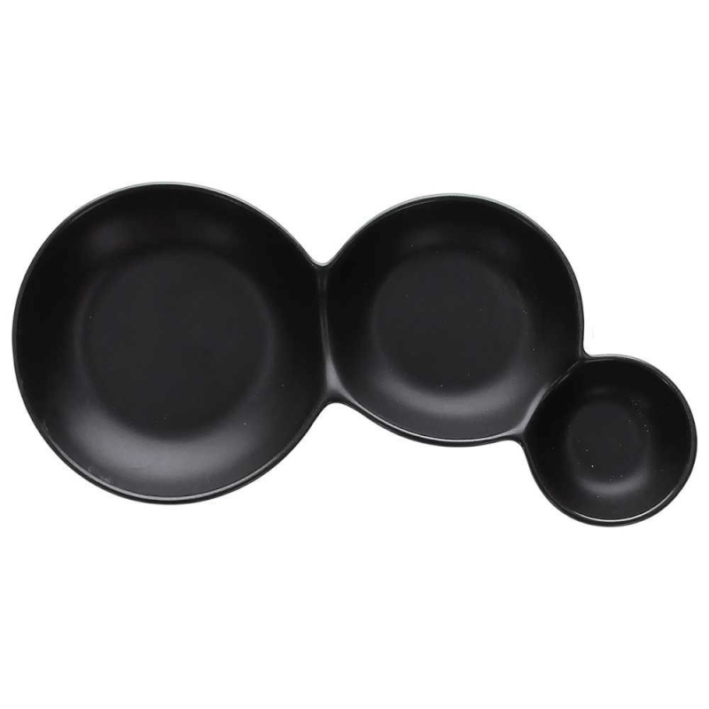 Assiette à hors d'oeuvre 24 cm en porcelaine noire à 3 compartiments