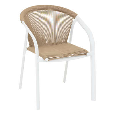 Chaise empilable avec accoudoirs en aluminium et polyester blanc miel - L. 565 x P. 615 x H. 80 cm