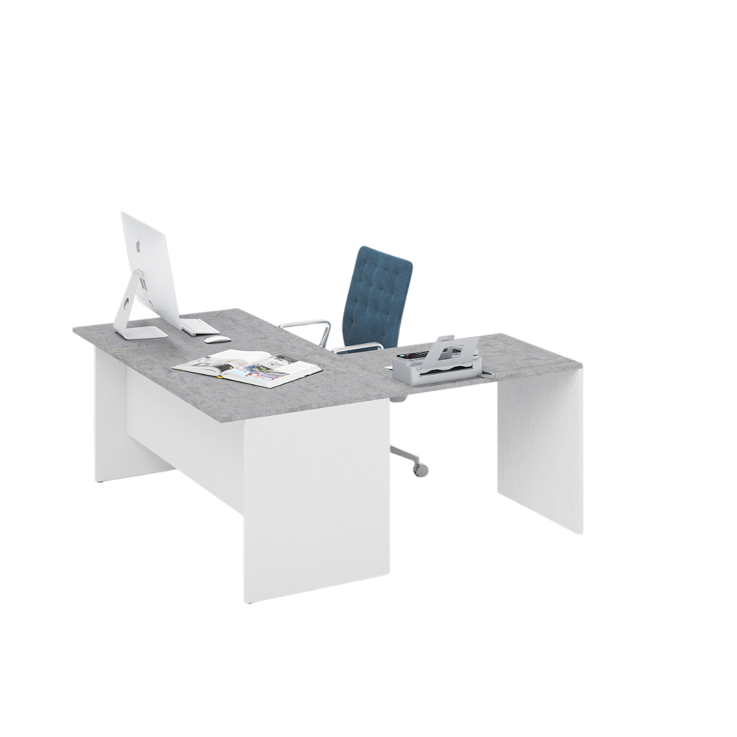 Bureau d'angle réversible coloris Ciment H74x160x160cm