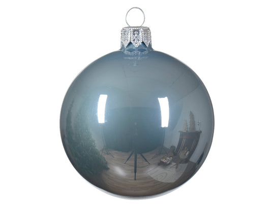 Boule de Noël en verre émaillé bleu voilé bijoux ø 8cm