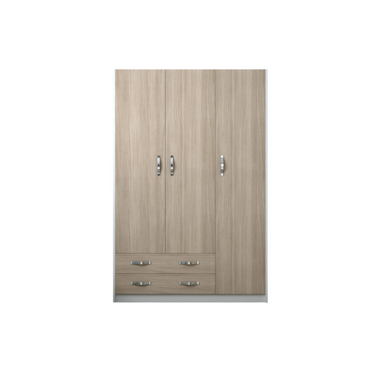 Armoire à trois portes avec tiroirs couleur Orme avec structure Blanc H210x136x52cm