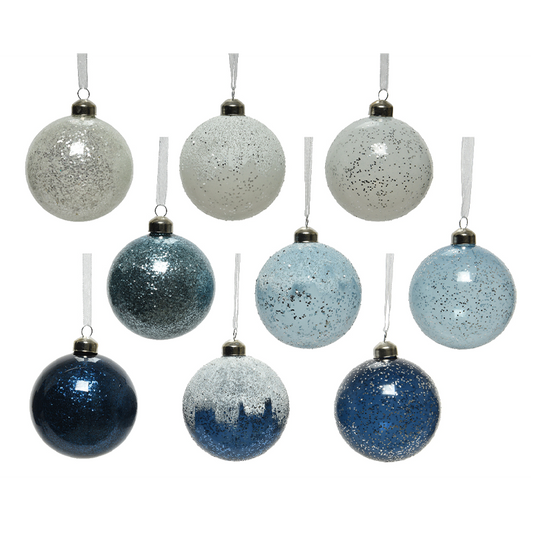 Boule de Noël assortie blanc - bleu clair Ø8 cm