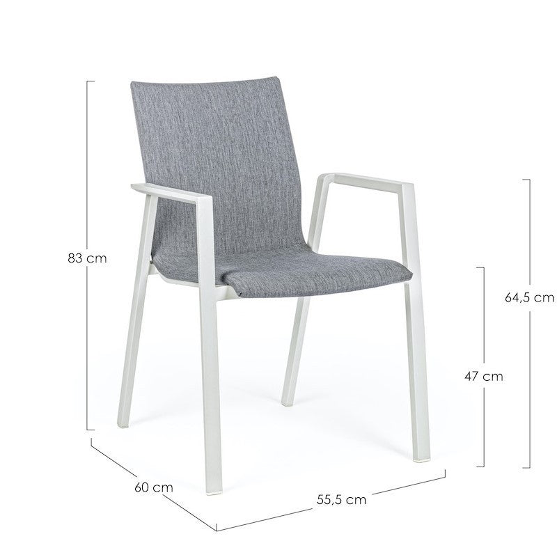 Chaise d'extérieur en aluminium blanc avec coussin gris foncé Odeon 55,5X60 H83 Cm