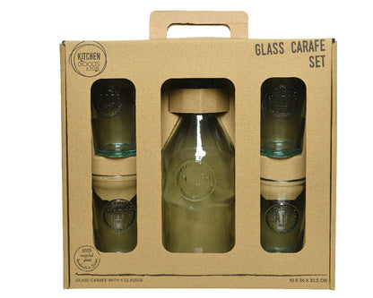 Ensemble de 5 carafes à eau avec couvercle en liège et 4 verres en verre transparent recyclé