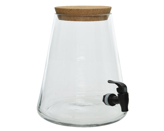 Vase avec robinet en verre transparent, couvercle en liège, hydrovalve en pp