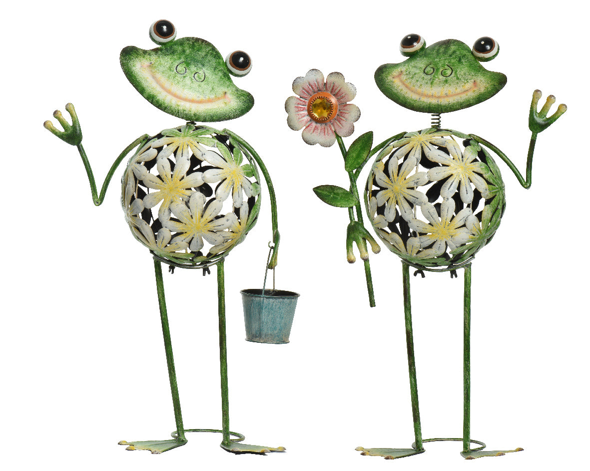 Grenouille de fer avec fleur et panier extérieur