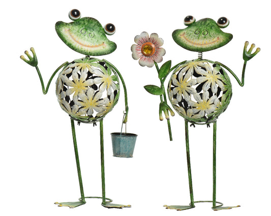 Grenouille de fer avec fleur et panier extérieur