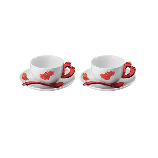 Set de 2 tasses à café avec soucoupes et cuillères Love Rosso Guzzini