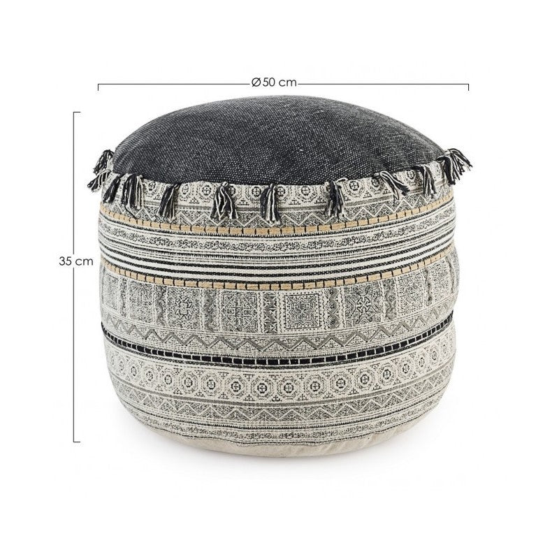 Pouf en coton style ethnique Alaskan TILAK diamètre 50x h35 cm