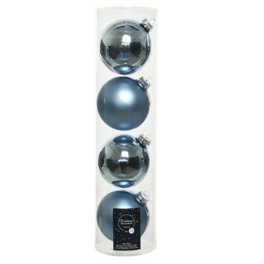 Pack de 4 boules de Noël en verre bleu ciel assorties