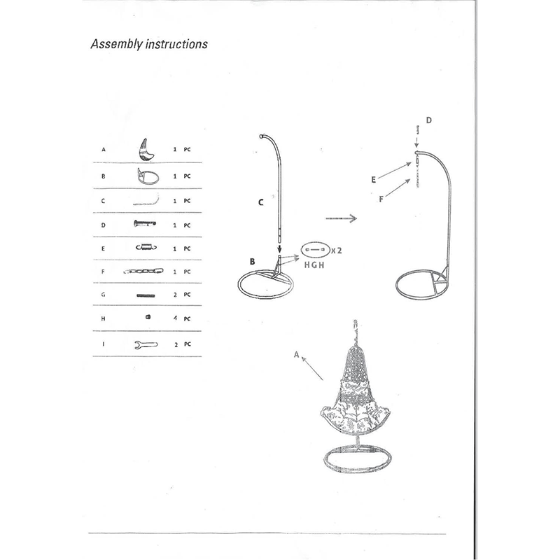 Balançoire suspendue Rialto anthracite avec support et coussin gris cm82x65h124