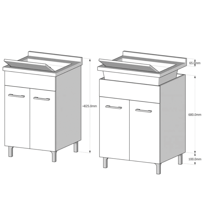 Lavabo avec 2 portes mesurant 50x50 cm, coloris chêne blanc