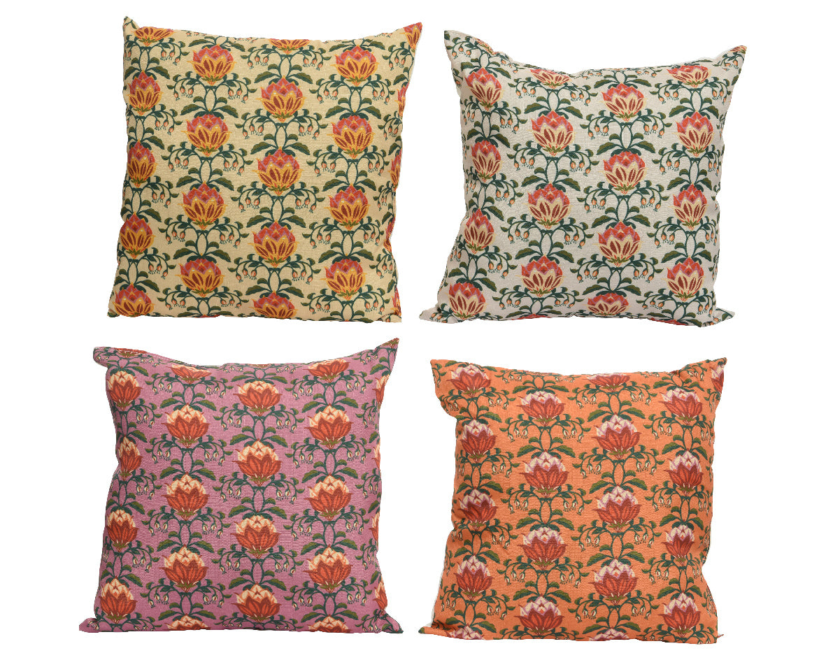 Coussin fleuri d'extérieur en polyester 4 coloris assortis