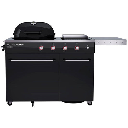 Barbecue a gas outdoorchef lugano 570 g - grill sferico con steakhouse burner e piano di cottura laterale