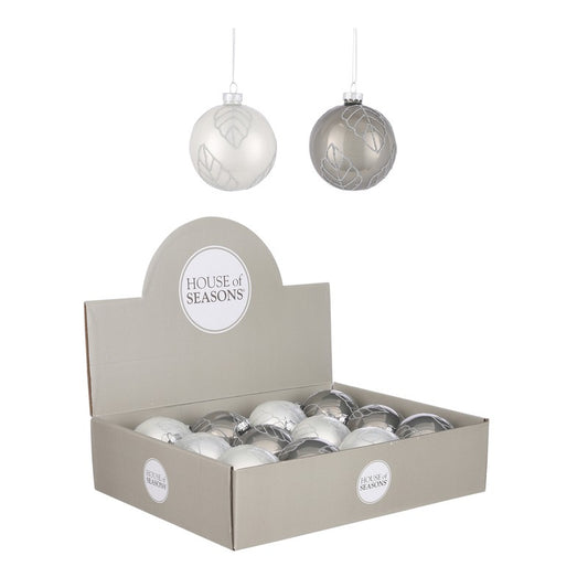 Boule de Noël en verre blanc gris assorti 8 cm pcs1