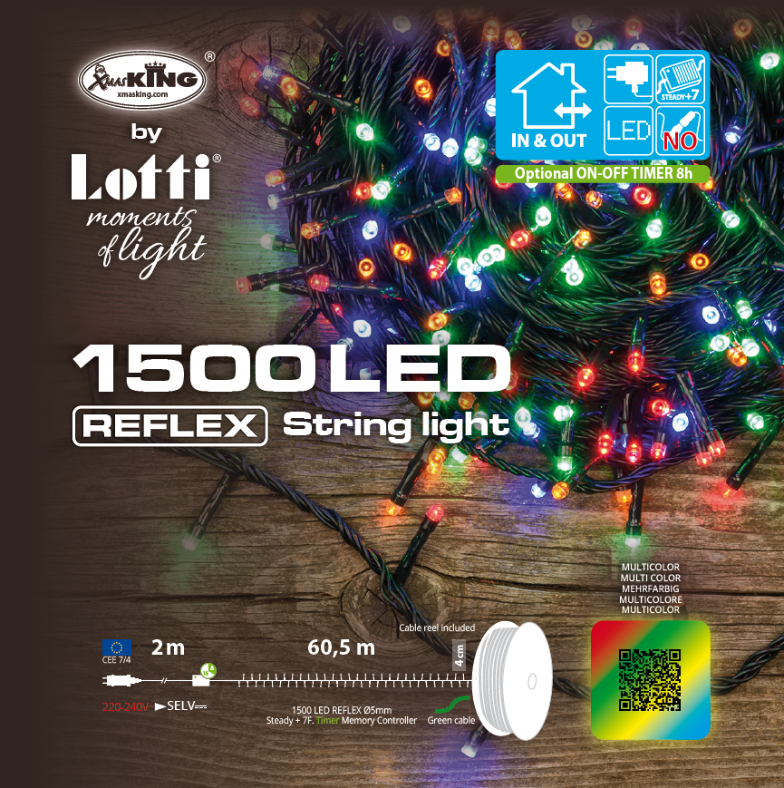 Chaîne linéaire TLE 1500 LED MULTICOLORE 2+60,5m en bobine Guirlandes lumineuses de Noël