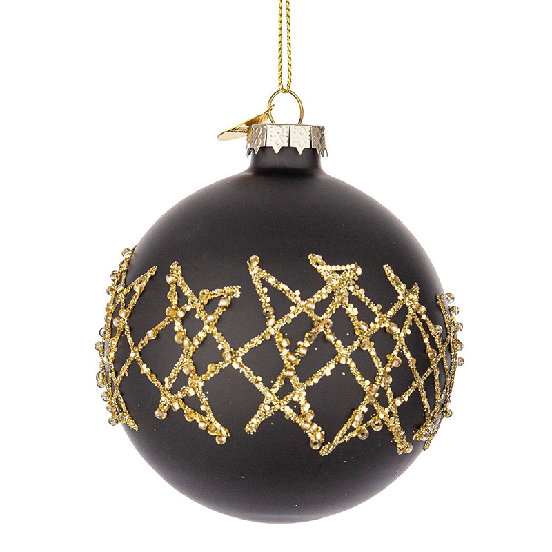 Boule de Noël en verre noir et doré Ø8 cm