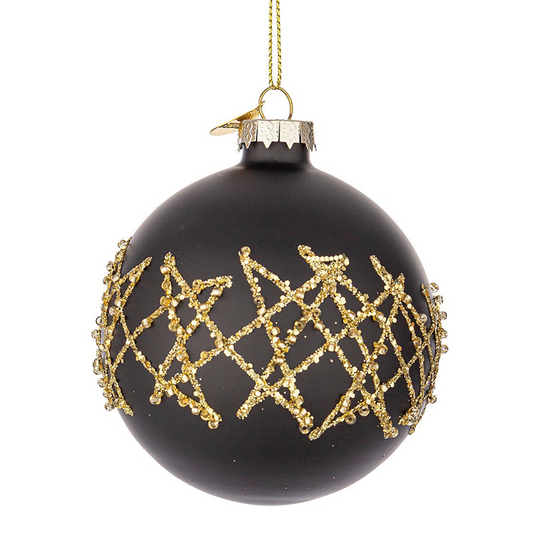 Boule de Noël en verre noir et doré Ø8 cm