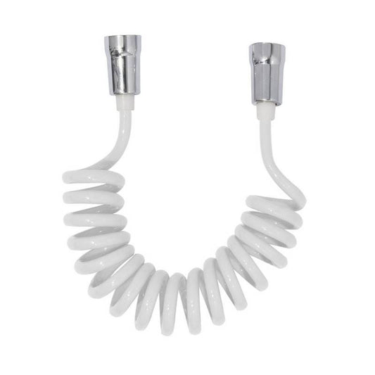 Câble flexible blanc, extensible avec ressort, longueur maximale 150 cm.