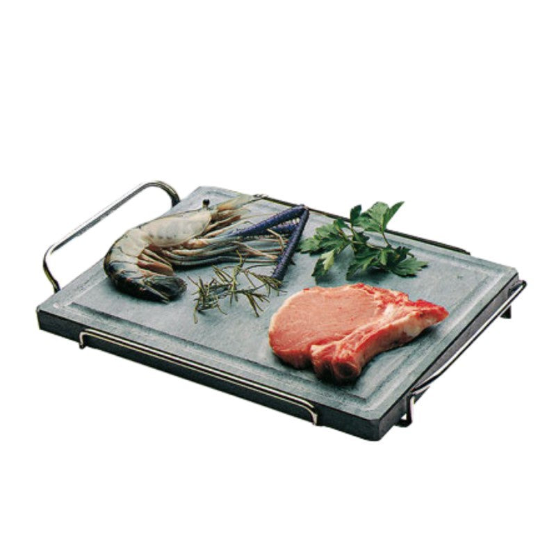 Assiette en pierre ollaire en pierre naturelle avec support pliable Ompagrill DS40/50 SP 50x40 cm