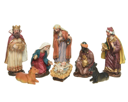 Crèche de Noël en polyrésine avec 8 personnages 4x6x12 cm