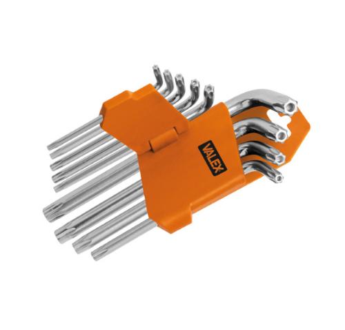 Kit de jeu de clés Torx 9 pièces mâles coudées en acier chromé 90-160 mm Valex.