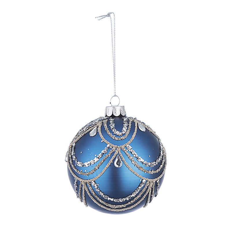 Boule de Noël en verre bleu Lavish 8 cm