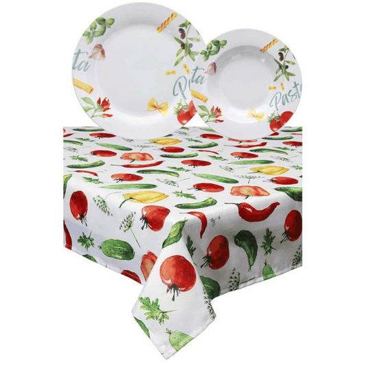 Lot de 12 assiettes à pâtes et nappe multicolores ligne Olimpia