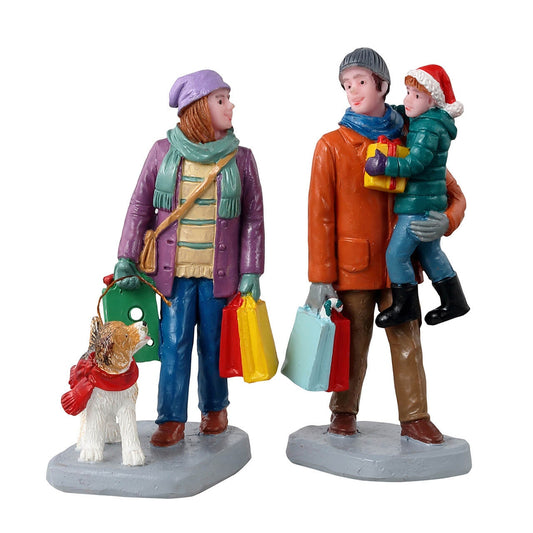 Lemax Holiday Shoppers Set Of 2 - Holiday Shoppers Ensemble de 2 pièces Jeu d'hiver Décoration de village de Noël