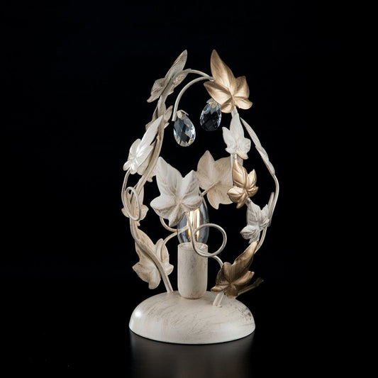 Lampe de table en fer doré clair ivoire avec strass 18x h30 cm lierre