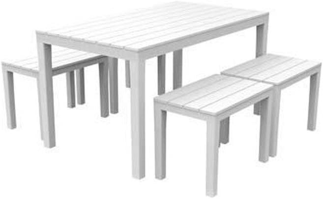 Table de brasserie blanche Samoa avec 4 bancs