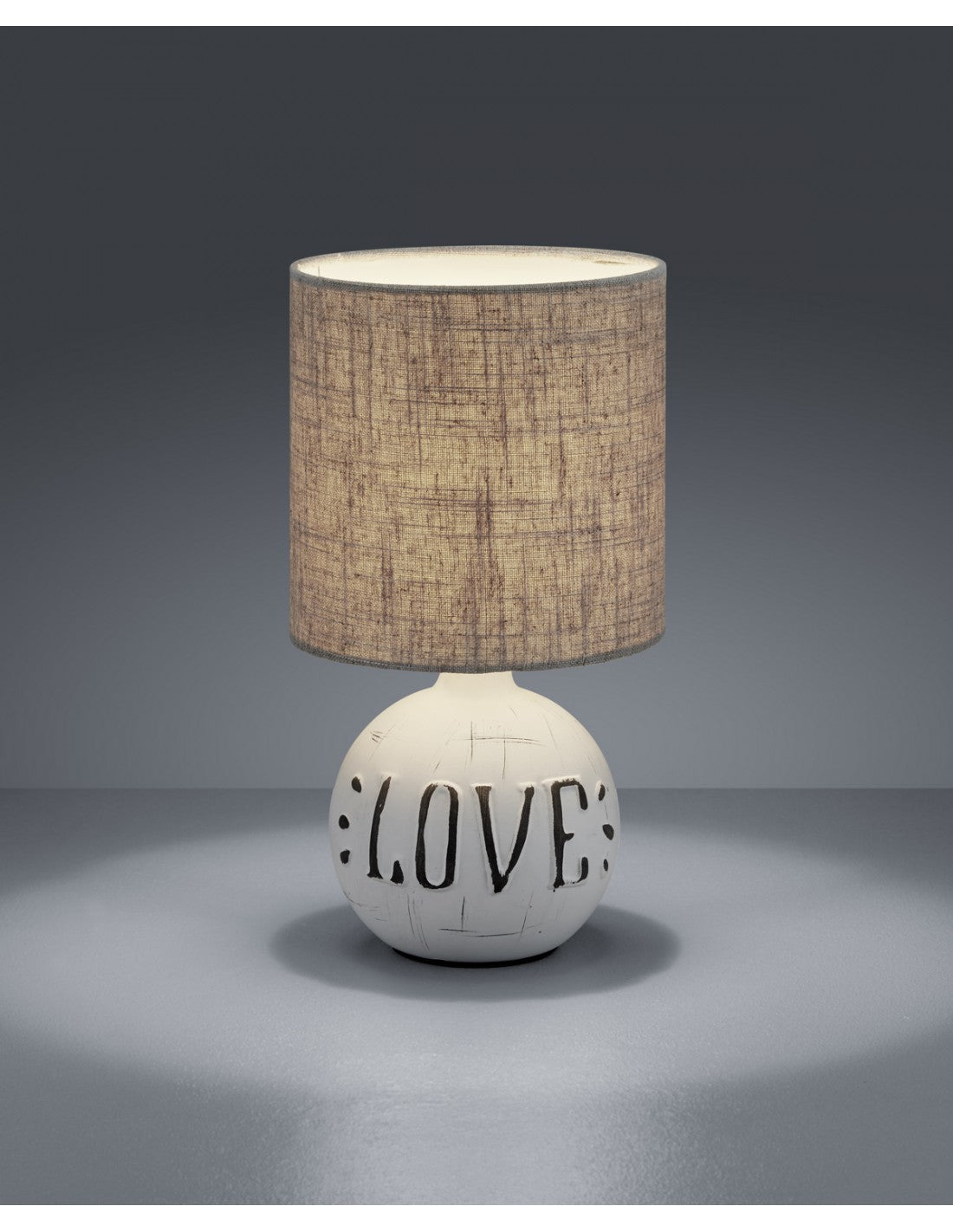 Esna Lampe de Table en Céramique "LOVE" Et Abat-Jour Cappuccino Ø16 cm Trio Lighting