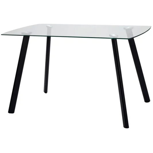 Table fixe noire Maura avec plateau en verre et pieds en métal 130x75x76