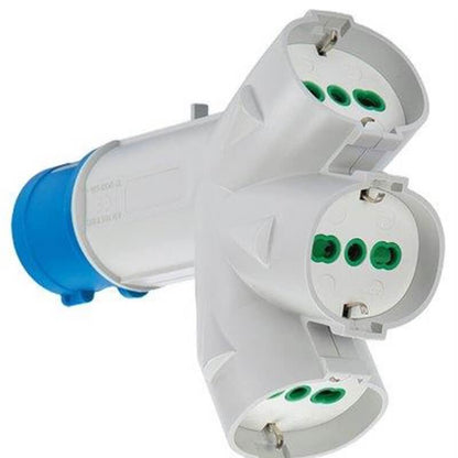 Adaptateur triple prise Blu16A bip+schuko x3 FME 2P+T 16A IP44