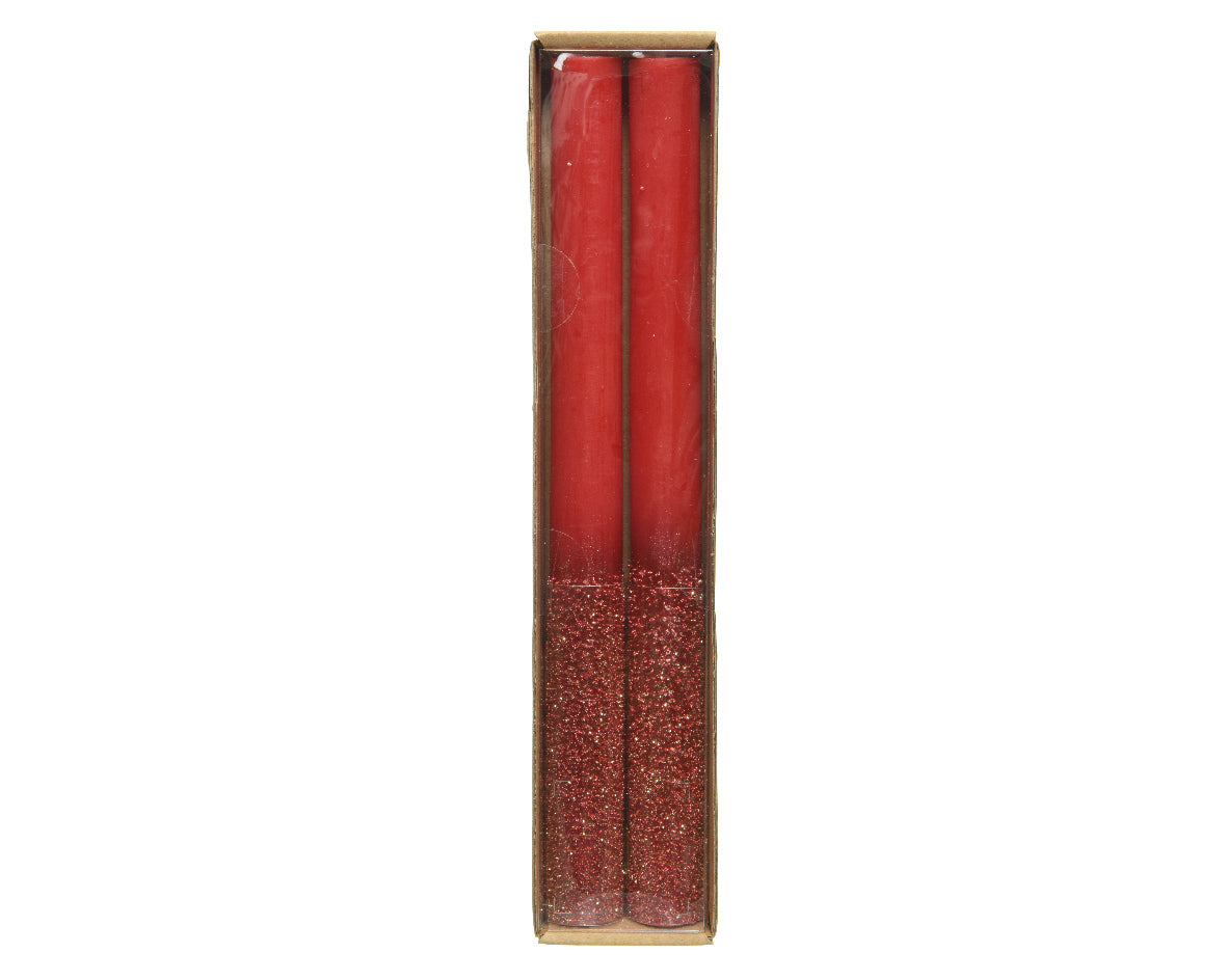 Bougies rouges à paillettes H 25 cm