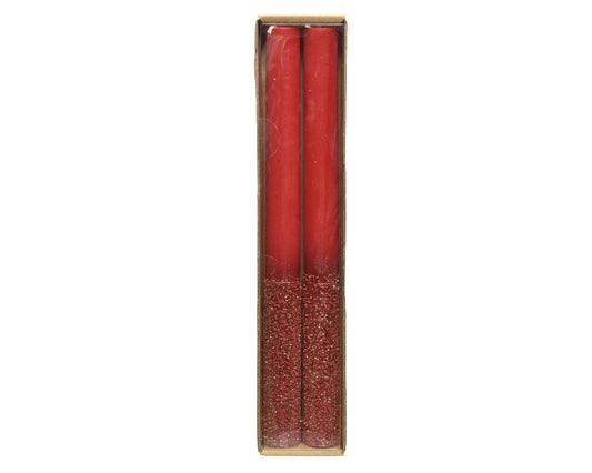 Bougies rouges à paillettes H 25 cm