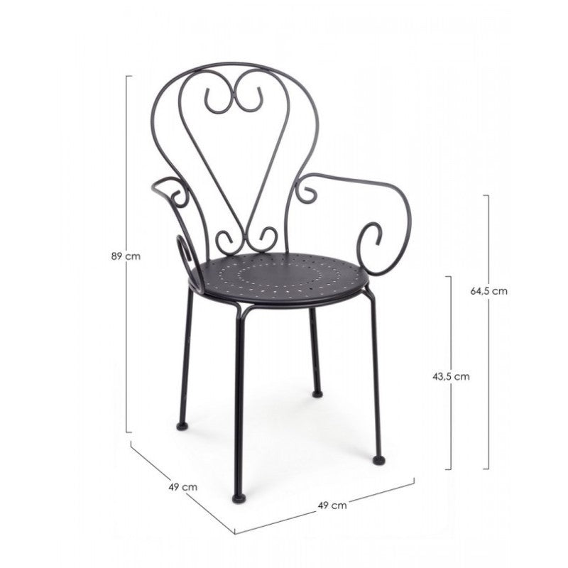 Chaise de jardin avec accoudoirs en acier anthracite Etienne 49X49X H89 Cm