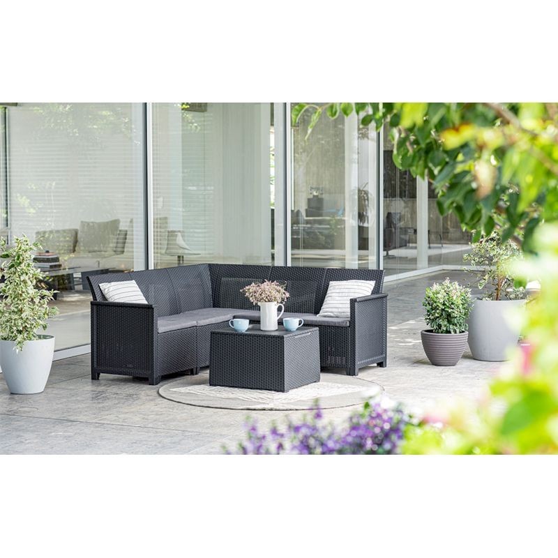 Ensemble Emma Corner graphite avec coussins