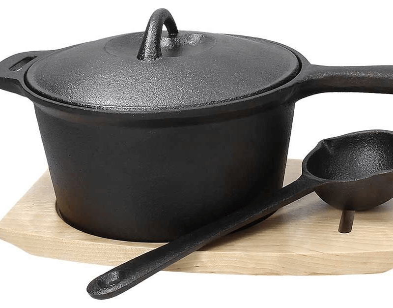 Cocotte Avec Couvercle + Dessous De Plat En Bois 17 Cm XH 9 Cm